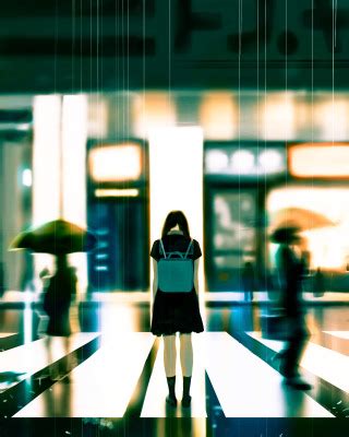 Download wallpaper sadness, cat, girl, the city, people, rain, school ...