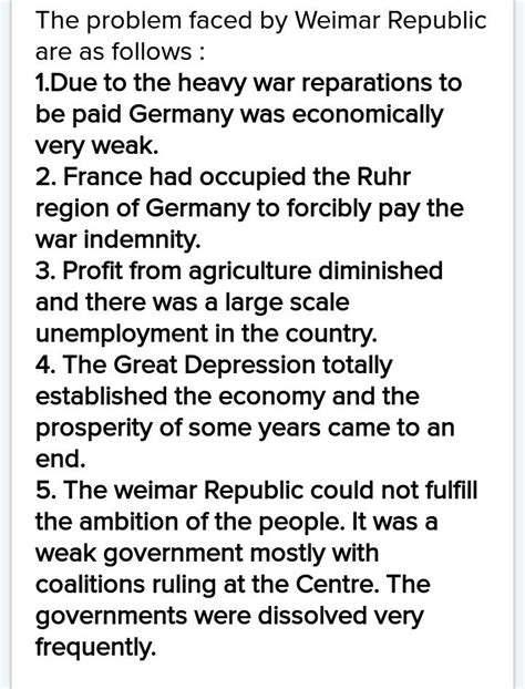 describe the problem faced by weimar Republic? In easy words. - Brainly.in
