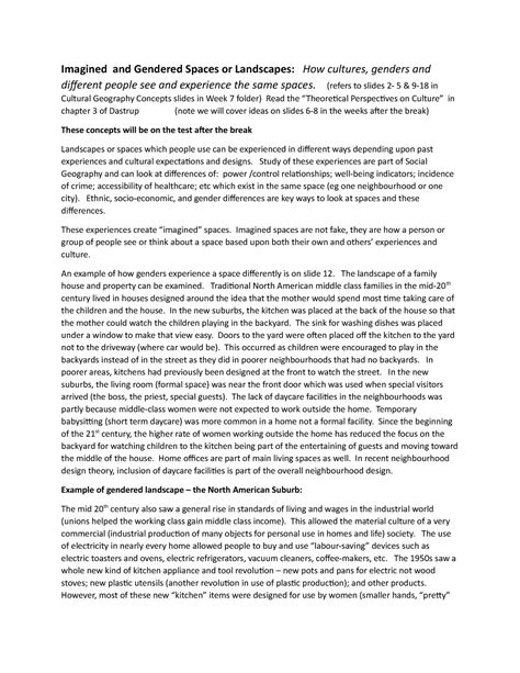 Imagined and Gendered Spaces or Landscapes - (refers to slides 2- 5 & 9 ...