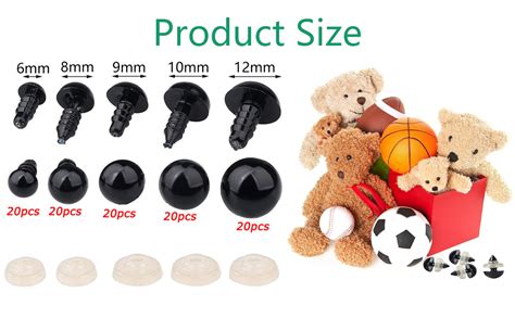 100pcs Safety Eyes for Crochet, 6mm/8mm/9mm/10mm/12mm Stuffed Crochet ...