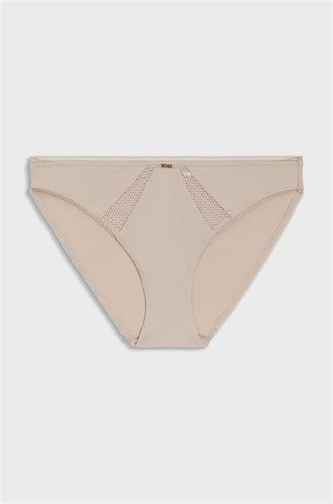 BOSS - Microfibre briefs with lace inserts - Light Beige