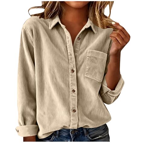 HAPIMO Women's Corduroy Shirts Dress Shirts Business Casual Blouses ...