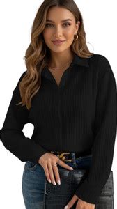 Leriya Fashion Casual Self Design Women Black Top - Buy Leriya Fashion ...