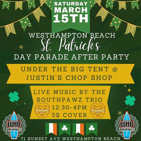 St. Patrick’s Day Parade After Party!, Justin's Chop Shop, Westhampton ...
