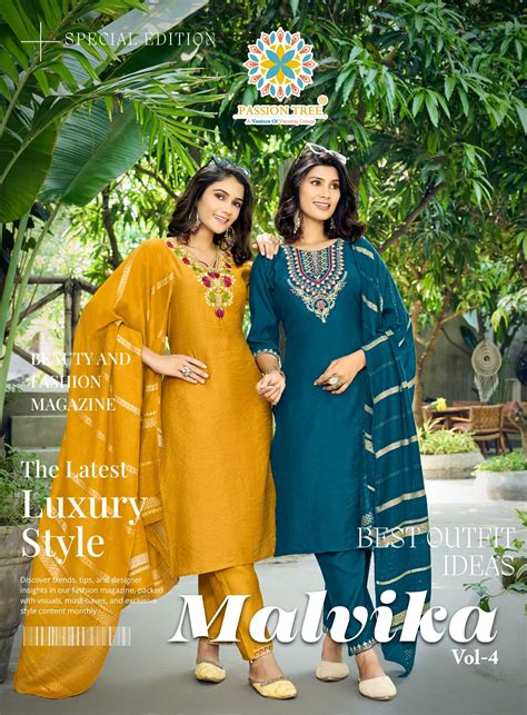 Malvika Vol 4 By Passion Tree Vetican Plain Fancy Work Kurti Pant And ...