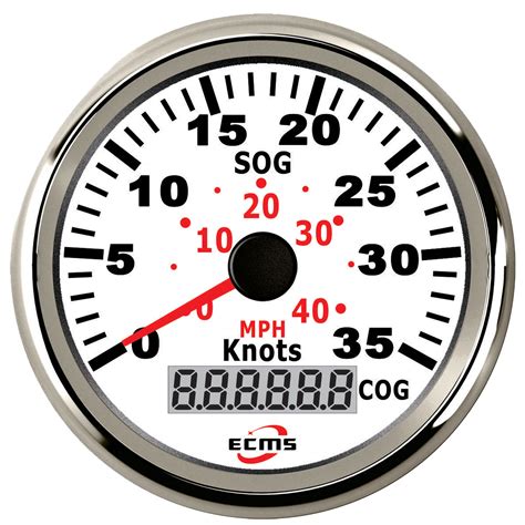 ECMS Speedometer GPS Gauge 40 MPH 35 Knots White Chrome 85MM 12V Part ...