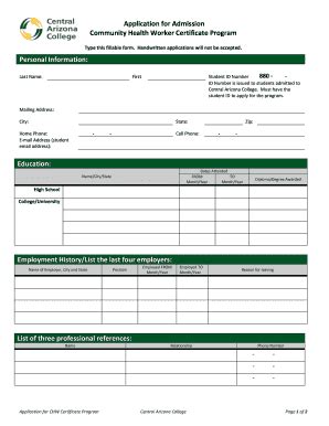 CAC Application for Admission Community Health Worker Certificate ...