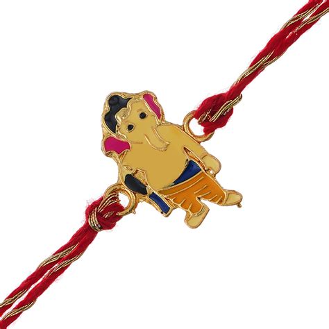 Ganesha Design Kids Rakhi and Roli Chawal Pack - eCraftIndia Online
