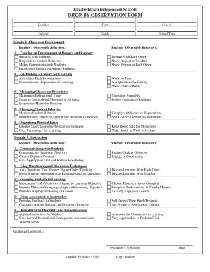 Fillable Online Elizabethtown Independent Schools DROP-BY OBSERVATION ...