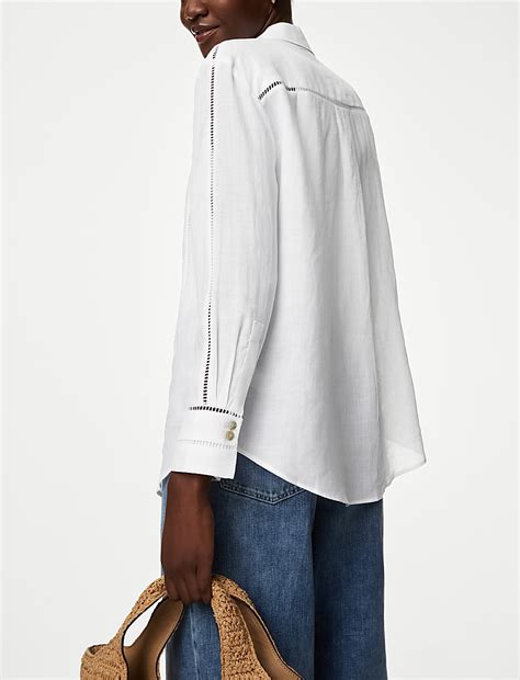 Buy Ramie Broderie Detail Collared Shirt at Marks & Spencer