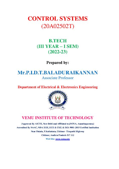 Control Systems Notes (20A02502T) - B.Tech III Year I Sem - Studocu