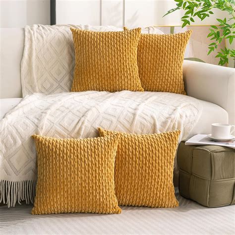 Amazon.com: Cozoomy Set of 4 Mustard Yellow Decorative Pillow Covers ...