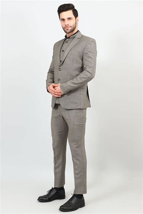 Buy Wintage Men's Poly Viscose Grey Three Piece Suit : Grey