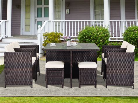 9 Pieces Patio Dining Sets, Outdoor Space Saving Rattan Chairs with ...