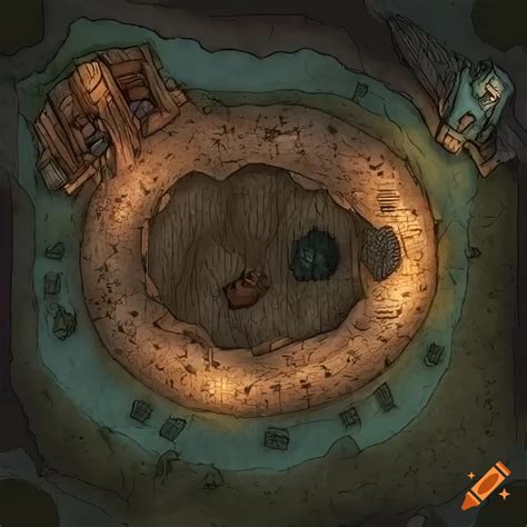High resolution dnd battlemap of an underground cave with stone walls ...