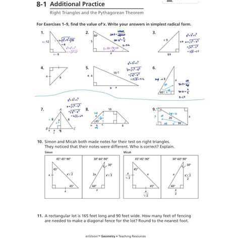 Free pythagorean theorem and special right triangles worksheet answers ...