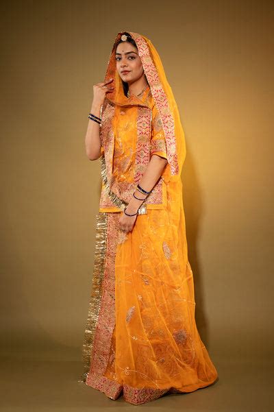 kesariya Pure Silk Satin chanderi handwork rajputi Poshak with Pure od