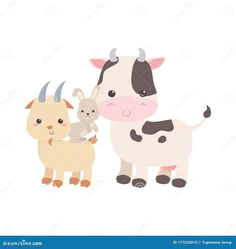 Camping Cute Cow Rabbit and Goat Nature Cartoon Stock Vector ...