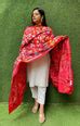 Stunning Red Hand Embroidered Kantha Bangalore Silk Dupatta