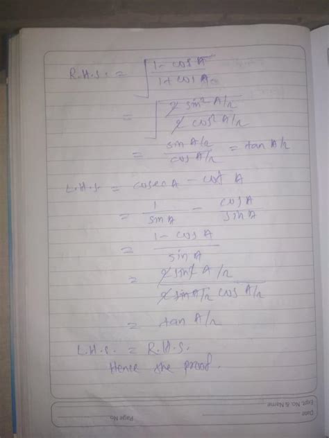 prove cosecA- cotA is equal to square root 1-cosA / 1 plus cosA ...