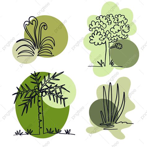 Line Art Plants PNG Transparent, Plant Collection In Line Art Drawing ...