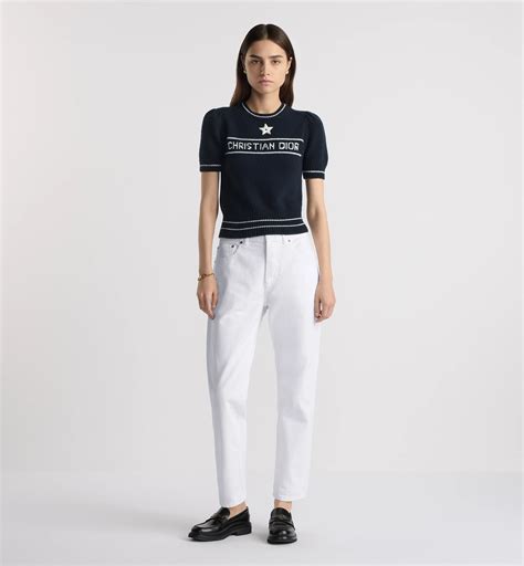 Christian Dior Short-Sleeved Sweater Navy Blue Cashmere and Wool Knit ...