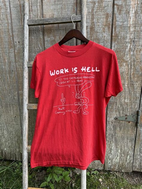 vintage matt groening work is hell ll bean t-shirt - Gem