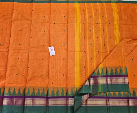 Orange Kanchi Cotton Saree – Looms Legacy