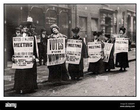 SUFFRAGE 1900's London UK Suffragettes, campaigning holding posters in ...