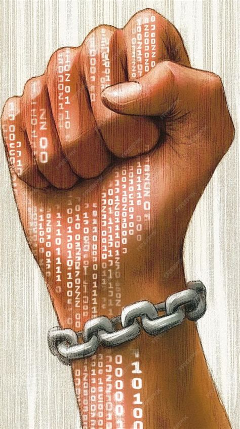 Clenched fist breaking free from shackles of digital driven oppression ...