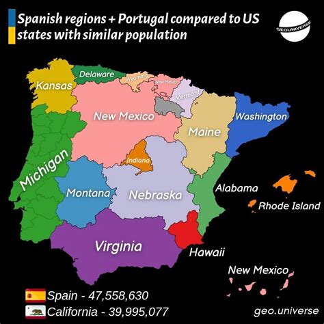 Spanish and Portugal regions compared to US states... - Maps on the Web
