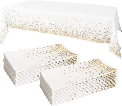 Amazon.com: White Plastic Tablecloths - 12 Pack - 54 X 108 | Gold Dot ...