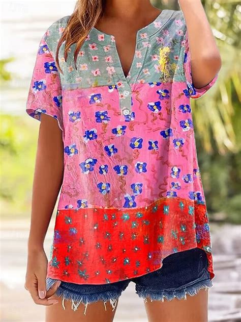 Women's Shirt Buttons Print Floral Graphic Stylish Classic Casual Short ...