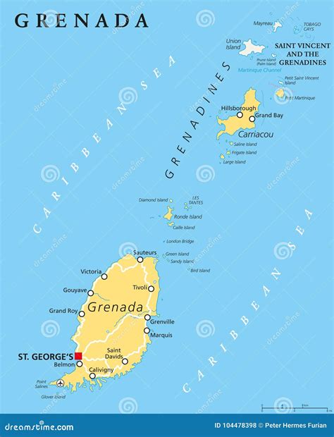 Grenada Political Map stock vector. Illustration of large - 104478398