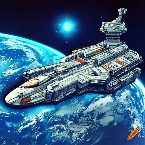 80's scifi anime spaceship leaving earth on Craiyon