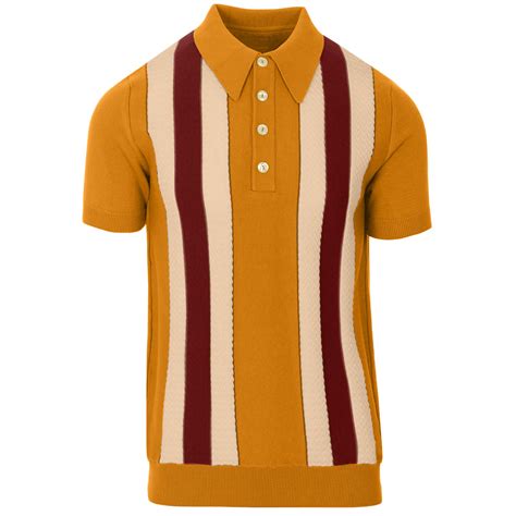 Men's 70s Golden Knit Polo | Retro Vertical Stripe Shirt – OXKnit