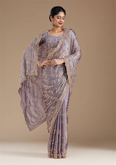 Buy Violet Cutdana Tissue Saree - Koskii