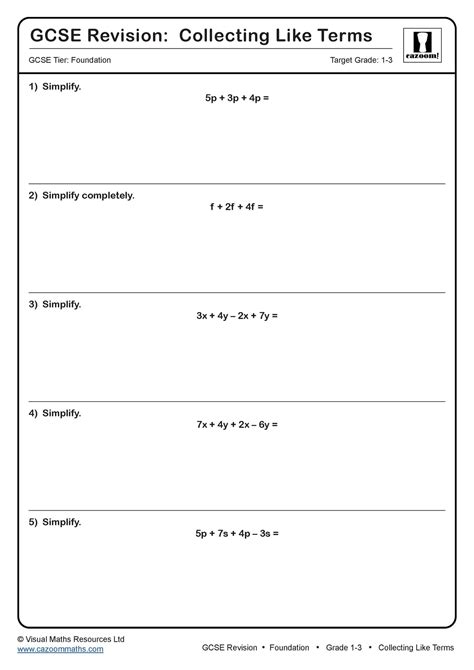 Collecting Like Terms GCSE Questions | GCSE Revision Questions
