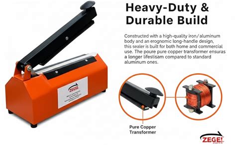 Zegel 12" inches Heavy Duty Iron Body Impulse Sealing Machine, Hand ...