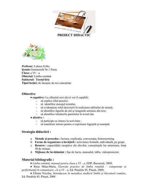 AcademiaABC – Proiect de lecție-Textul liric Clasa a VI-a