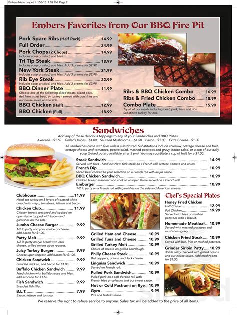 The Embers menus in Pinole, California, United States