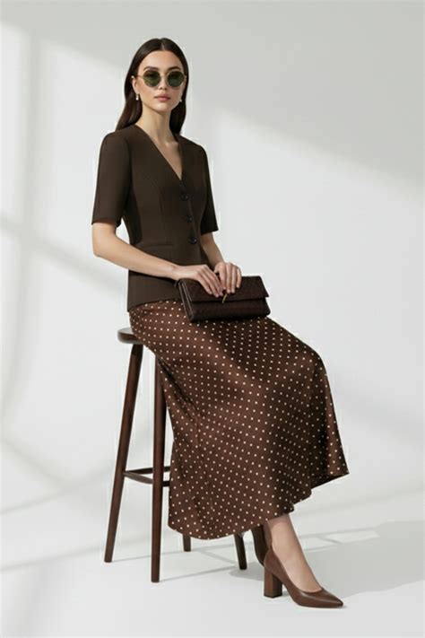 Cinnamon Maxi Skirt - Women’s Brown Polka Dot A-Line Maxi Skirt – SANSKORI