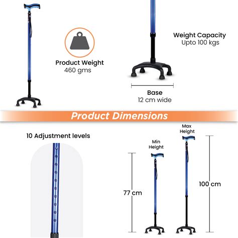 Avanti Plus - T Shape Aluminum Quadripod Stick | Lightweight Walking S ...