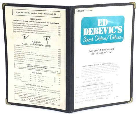 Lot - Vintage Ed Debevics Short Order / Deluxe Menu