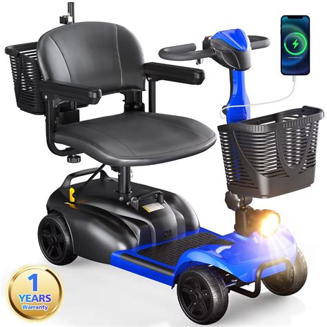 SACVON 4 Wheels Mobility Scooter, Electric Folding Scooter for Seniors with Cane Holder, Blue ...