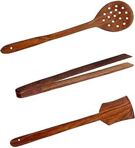 Buy CraftsCollectionStore Wooden Kitchen Utensil Set - Brown, 3-Piece ...
