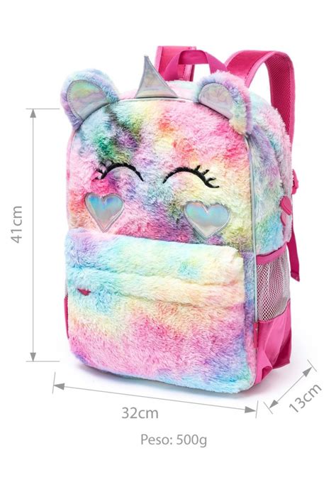 Mochila Spector Pelúcia Unicórnio Infantil Reforçada Escolar Casual Dia ...