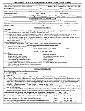 WESTERN CAROLINA UNIVERSITY Employee Data Doc Template | pdfFiller