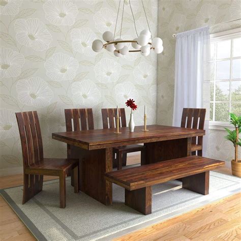 Solid Wood 6 Seater Dining Table Set – Buy Solid Sheesham Wood ...
