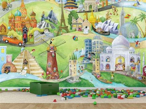 Kids World Map Wall Mural | Cute Watercolor Animal Design | About Murals